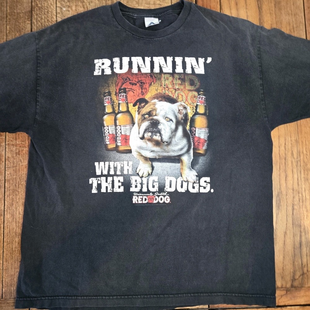 Vintage Y2k Red Dog Runnin With The Big Dogs T-shirt Size Mens 2XL Beer Fader